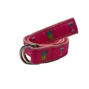 Douglas Paquette Womens Pink Ribbon Belt Cocktail Print Canvas D Ring Preppy